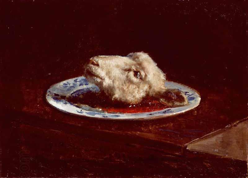 Viggo Johansen A lambs head on a plate oil painting picture